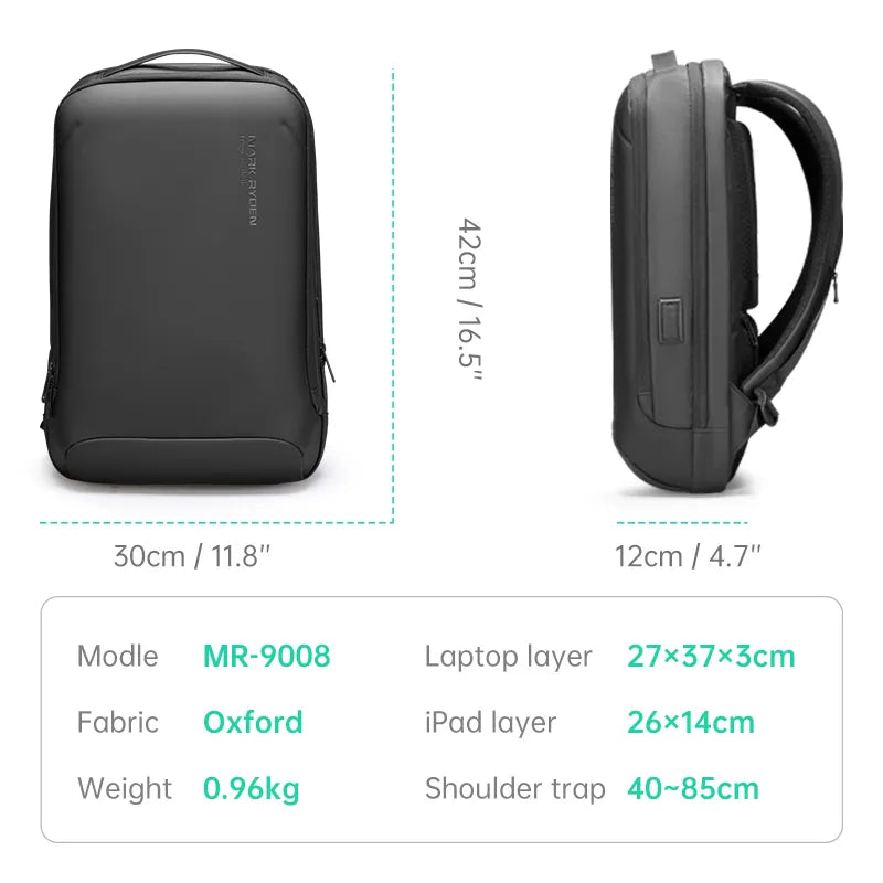 MARK RYDEN Minimalist Backpack Business Hard Shell Front Thin Laptop Backpack Black and Gray(15.6")